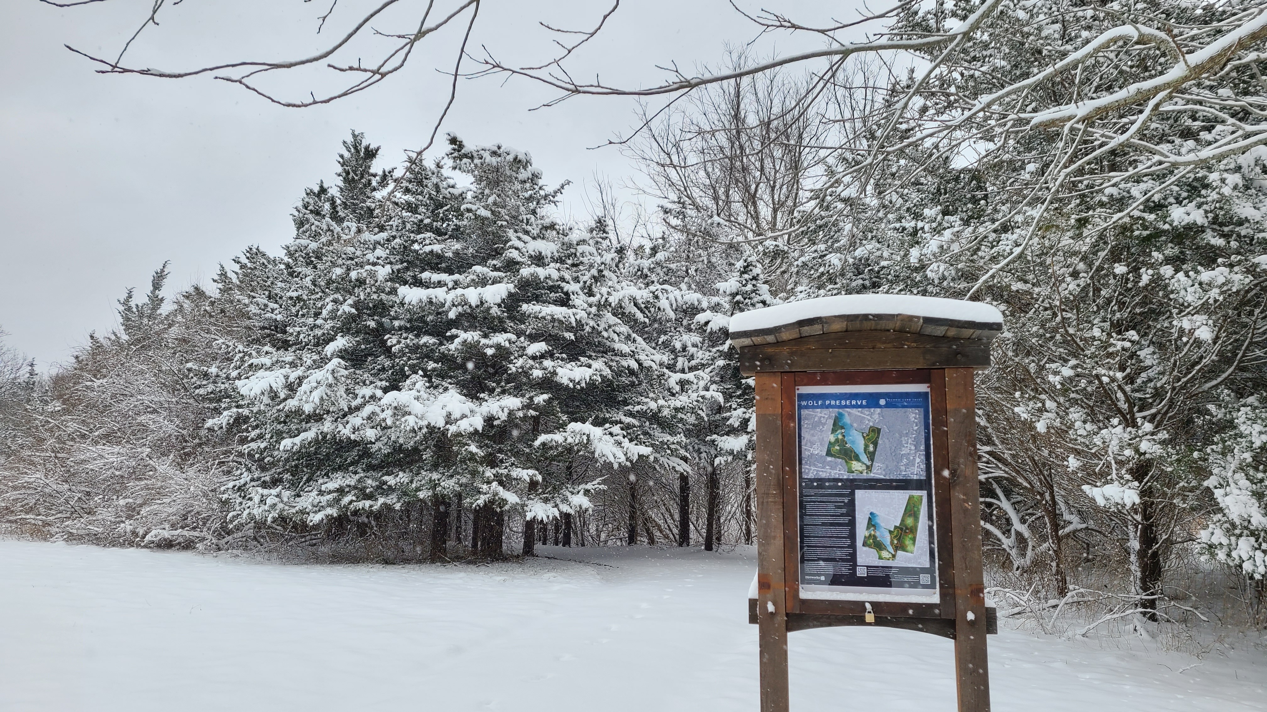 Wolf Preserve kiosk in the snow