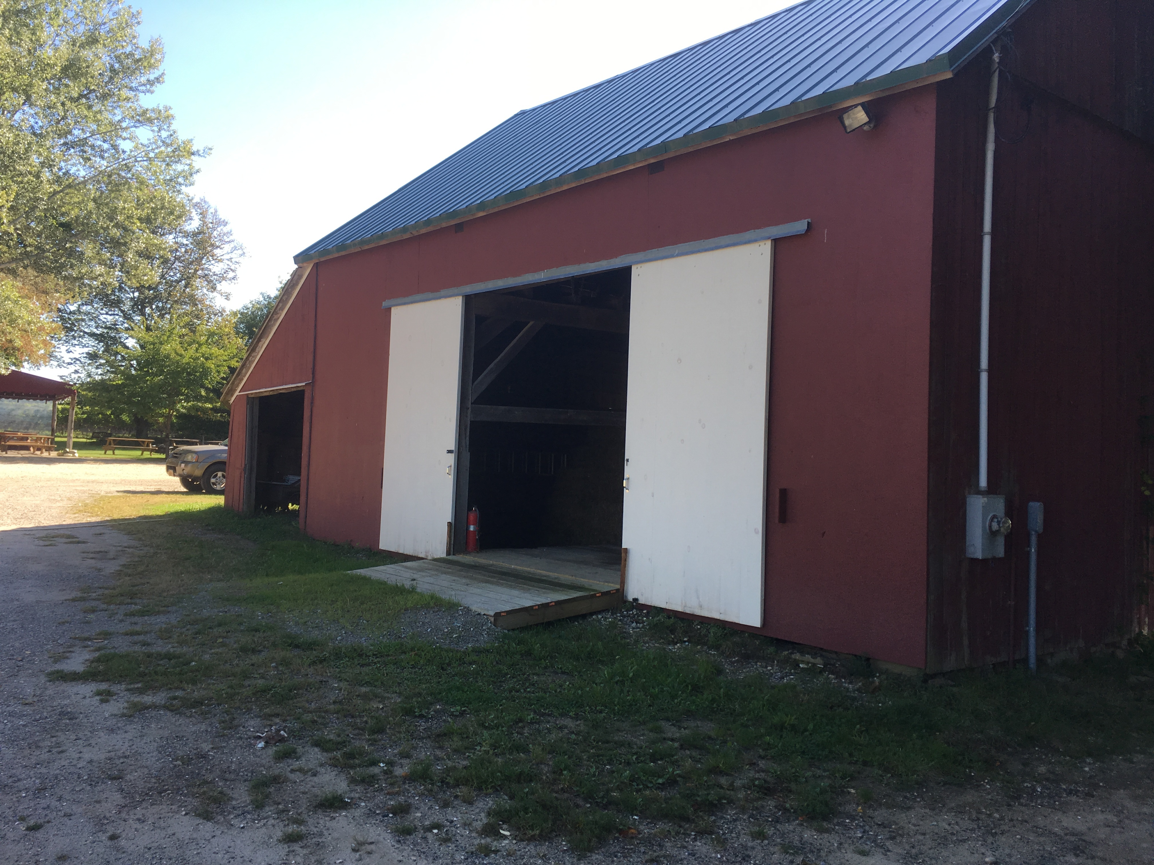 barn with doors open