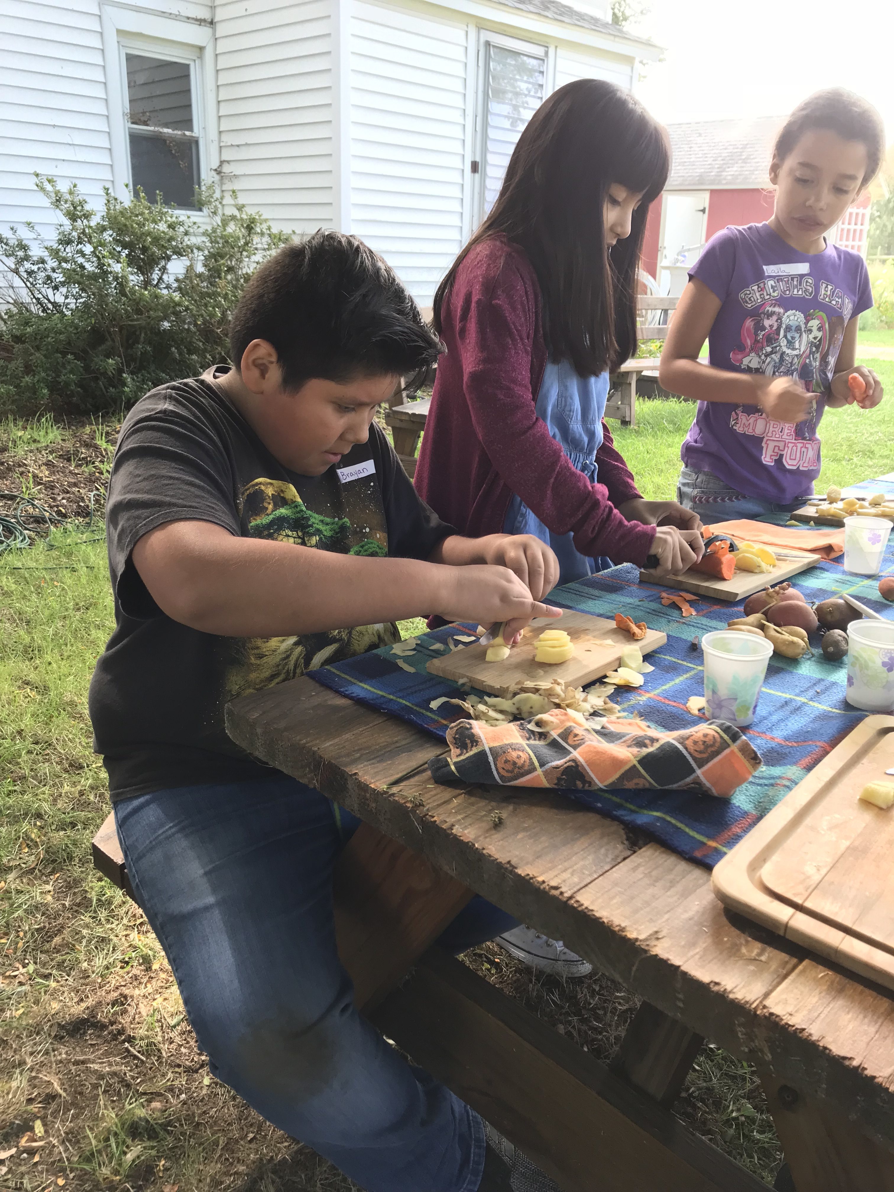 children working at a table